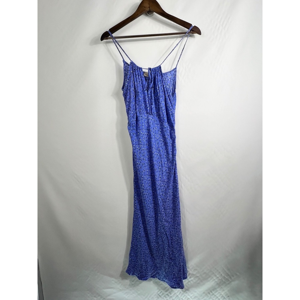 Beige Botany Blue Floral Maxi Dress Sleeveless Tie Neck Summer Boho‎ Medium